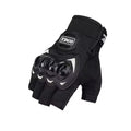 Black half-finger motorbike gloves with reinforced knuckle protection and TDGO logo