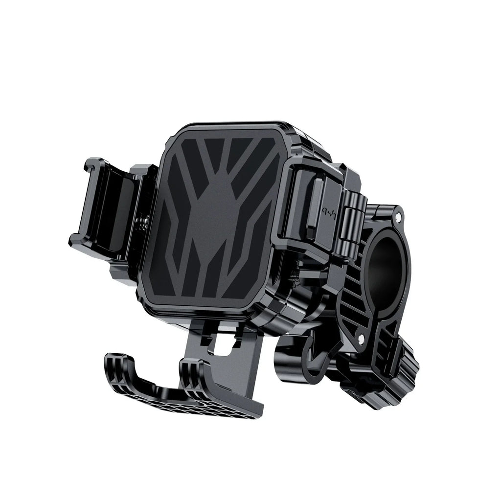 Black adjustable motorcycle phone mount holder with clamp and locking mechanism
