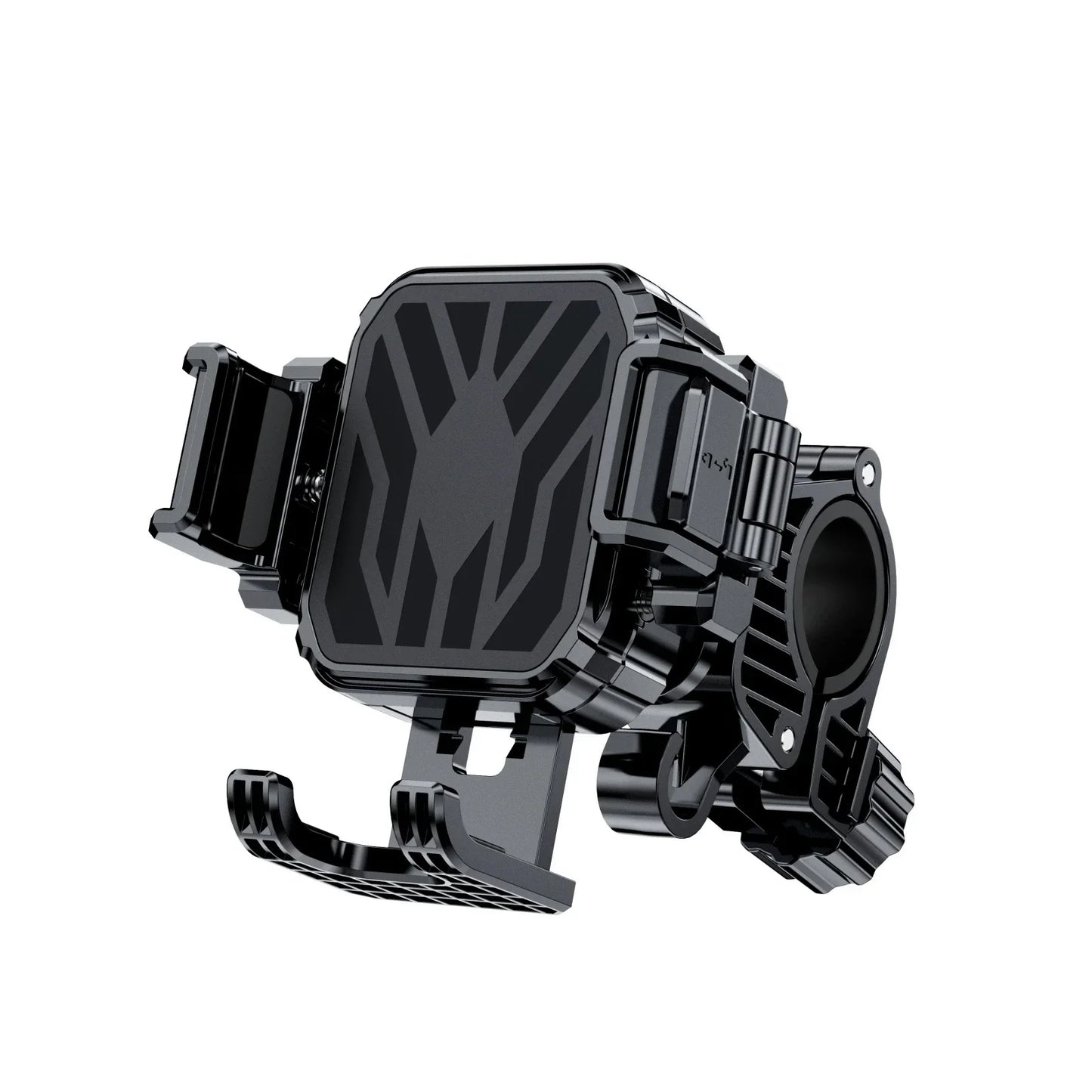 Black adjustable motorcycle phone mount holder with clamp and locking mechanism