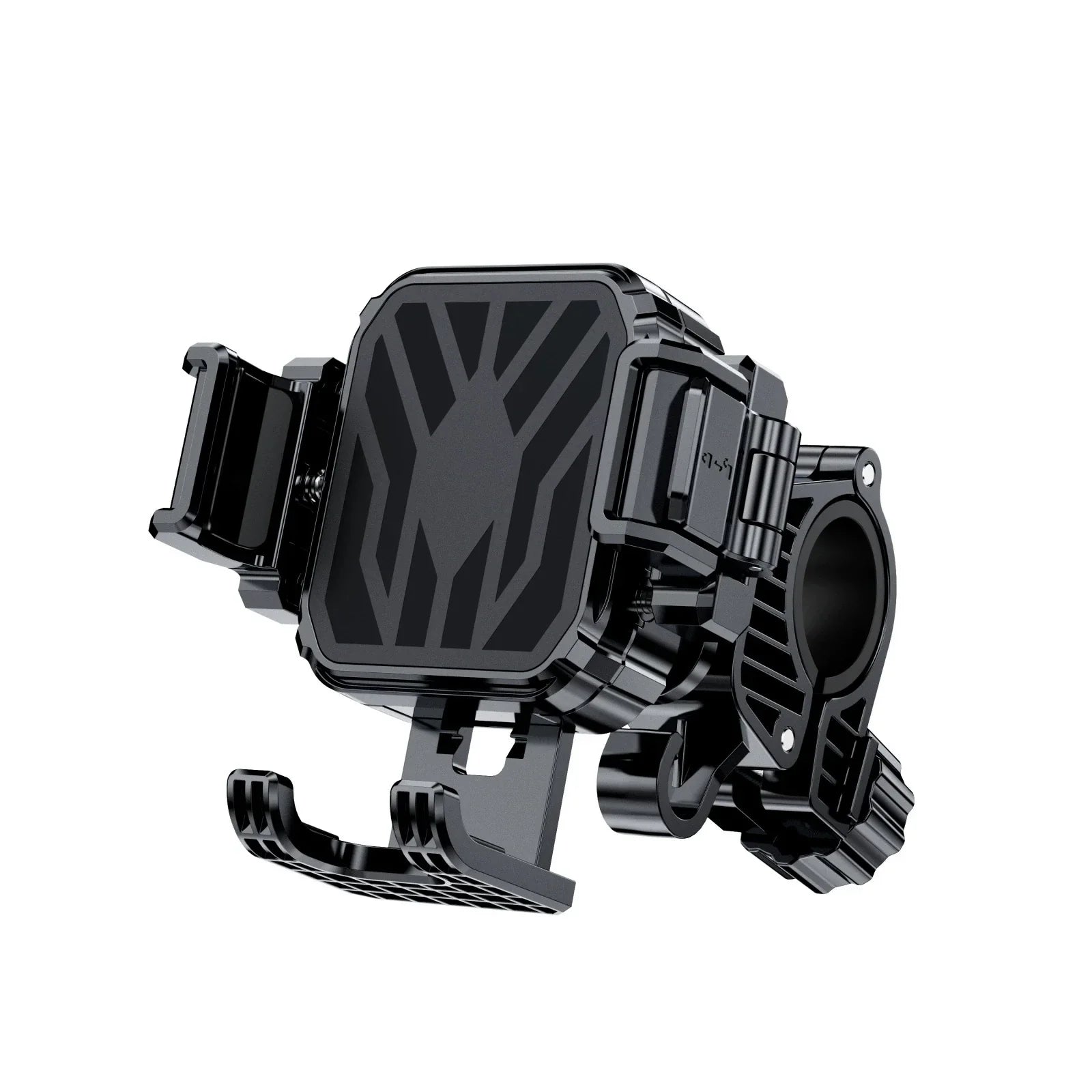 Black adjustable motorcycle phone mount holder with clamp and locking mechanism
