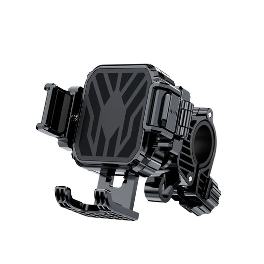 Black adjustable motorcycle phone mount holder with clamp and locking mechanism