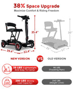 Black lightweight foldable electric scooter with seat, 38% larger space, 35.4in height, 39.4in length