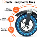 Close-up of 10 inch honeycomb tire for electric scooter featuring shock absorption, wear resistance, and puncture resistance