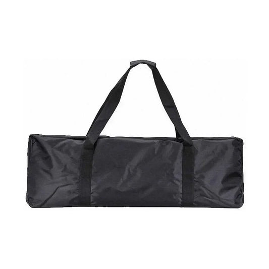 Black rectangular soft carrying bag with long handles on white background