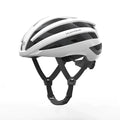 White and black lightweight Xunting cycling helmet with adjustable black straps and ventilation