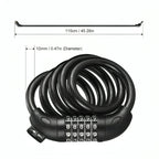 Black coiled combination cable lock with 5-digit code, 115cm length and 12mm diameter